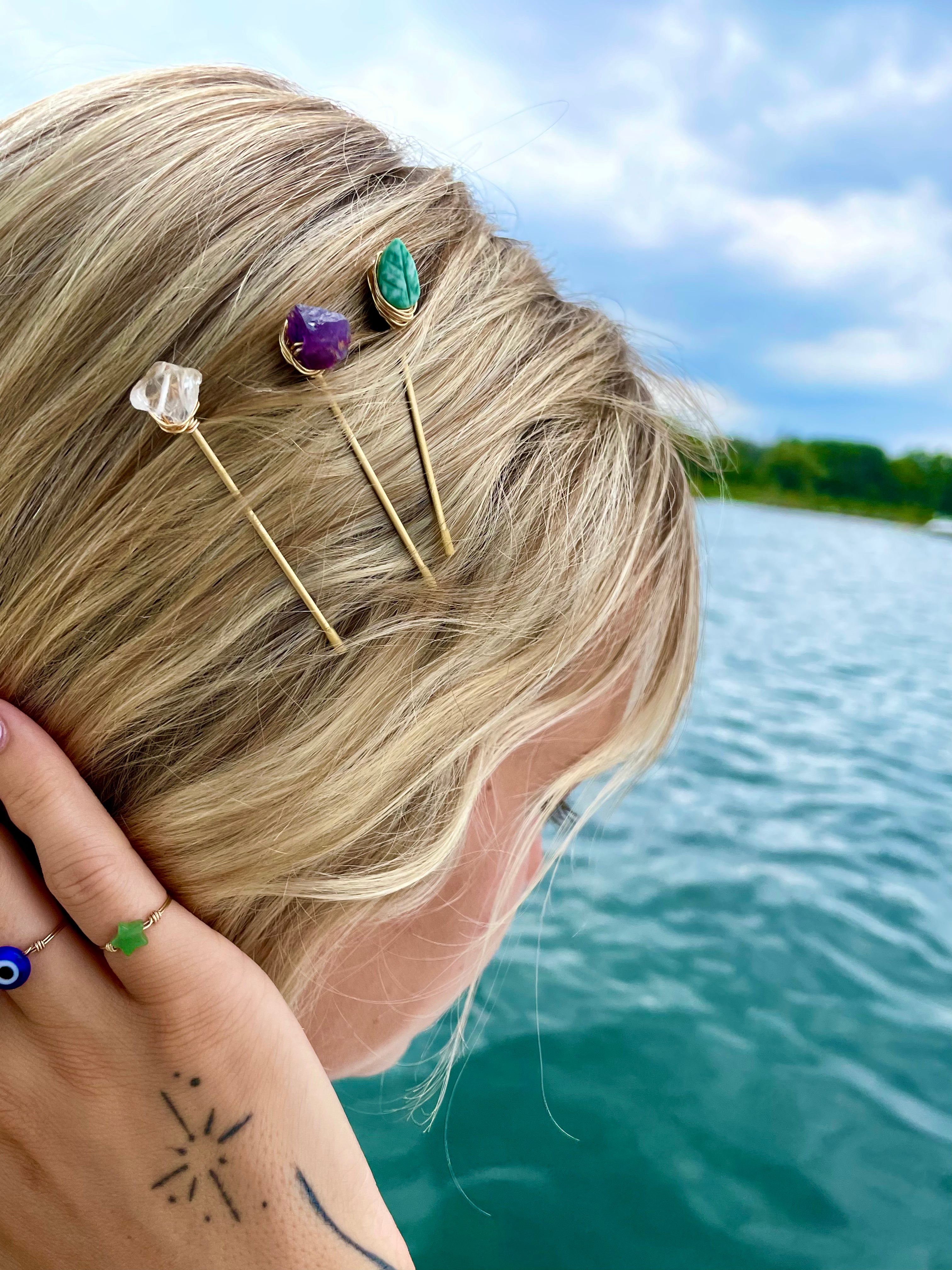 crystal hair pins   (set of 3)