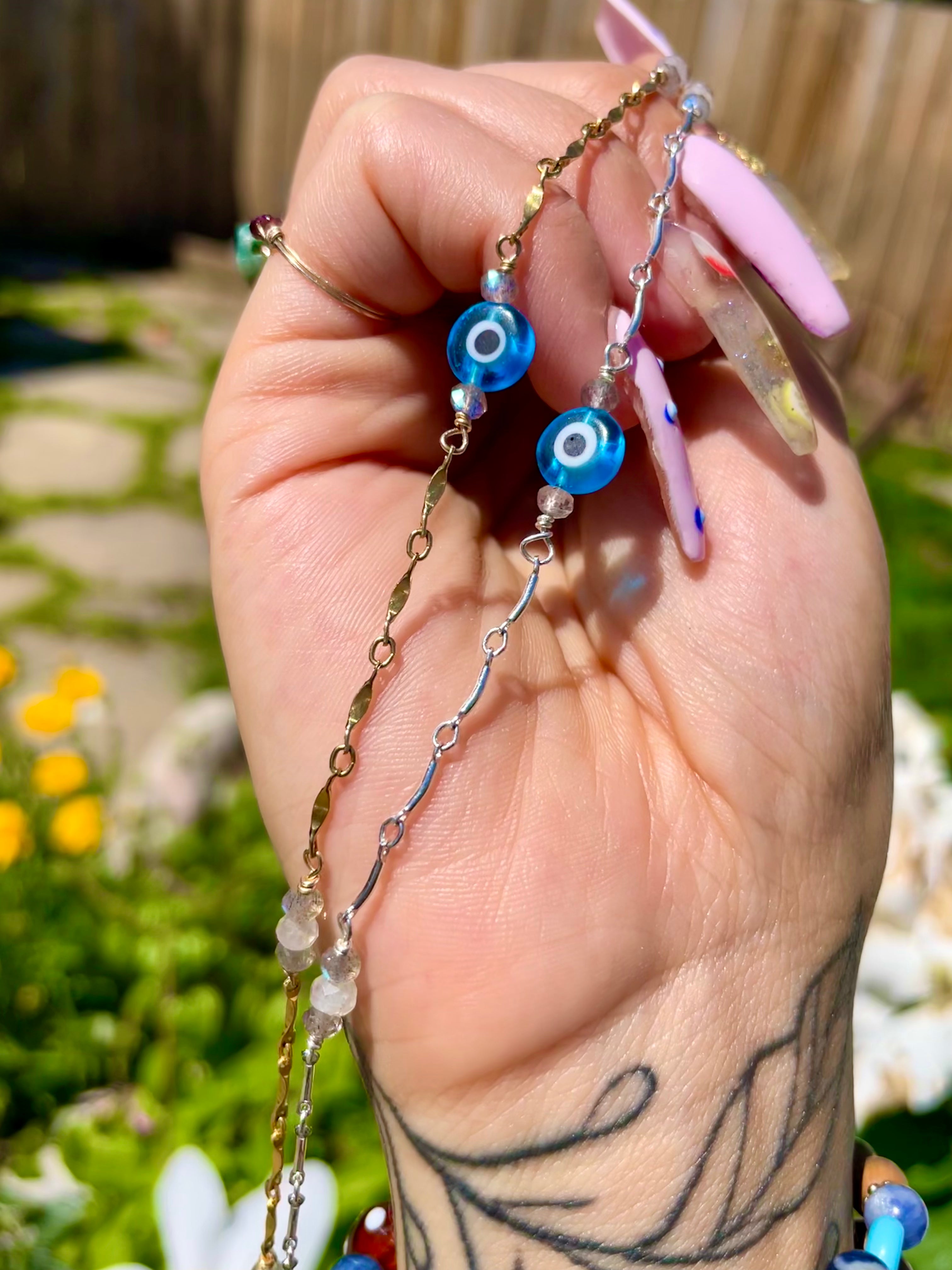 evil eye labradorite anklet  ♡  handmade for you