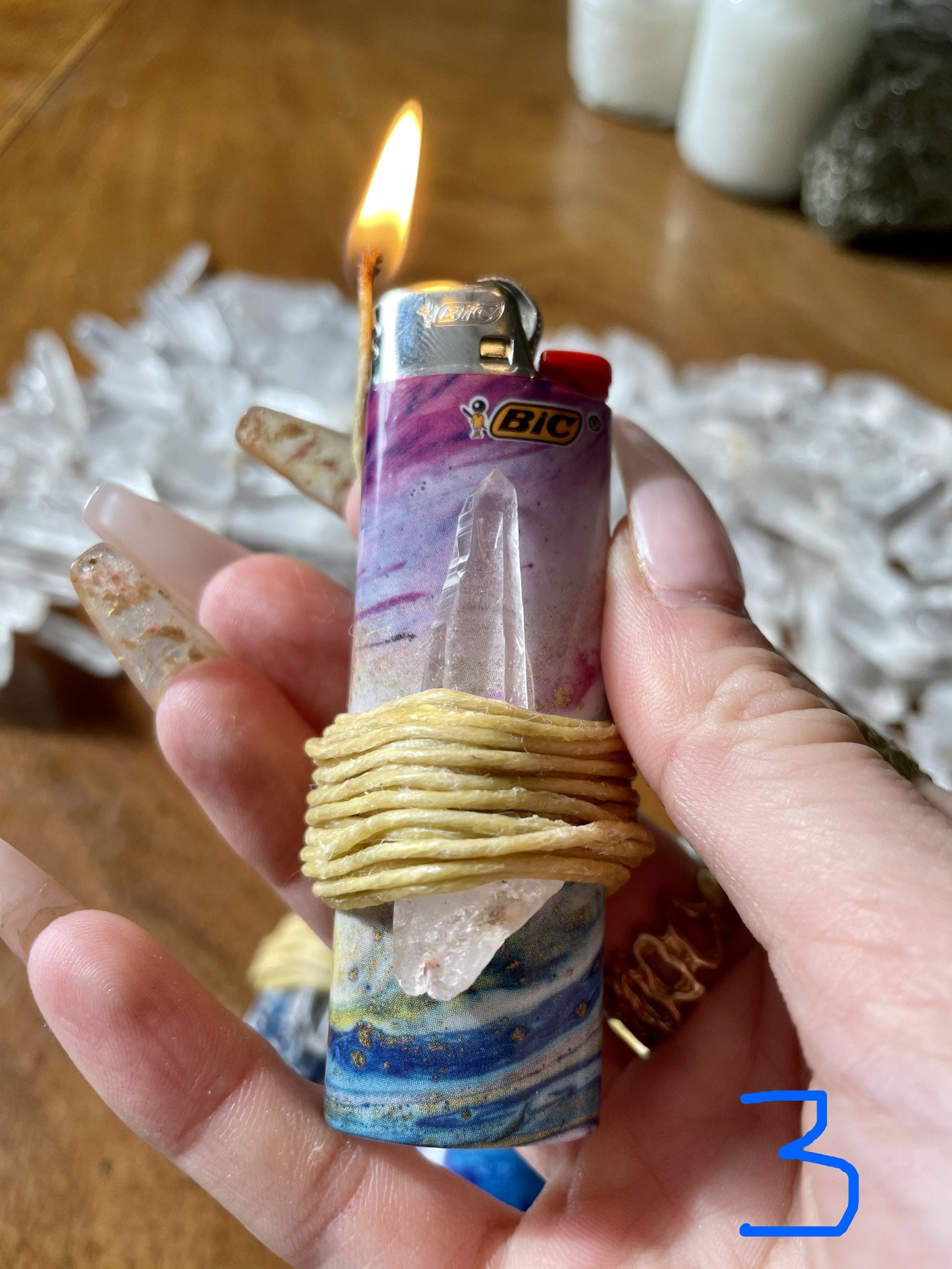 quartz crystal hemp wrapped lighter with marbled details