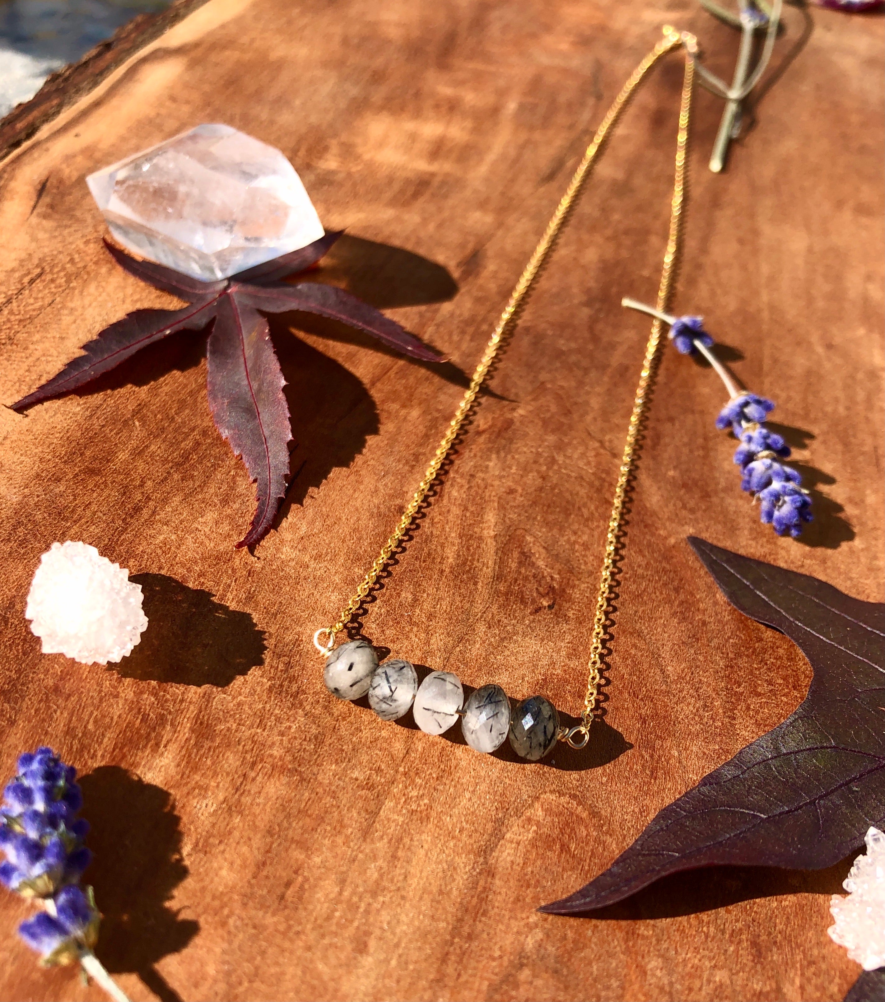 tourmalinated quartz bar necklace