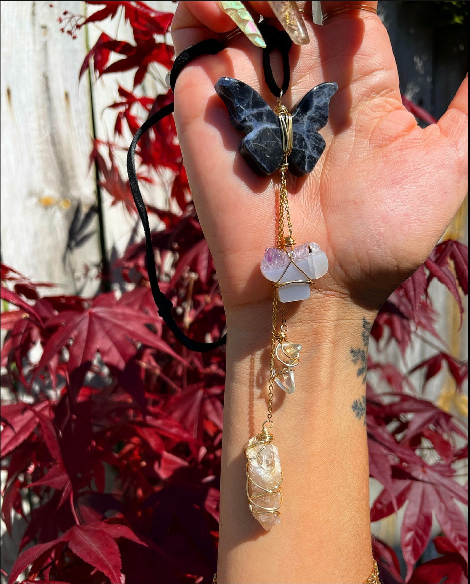 sodalite butterfly shroomie protection dangle