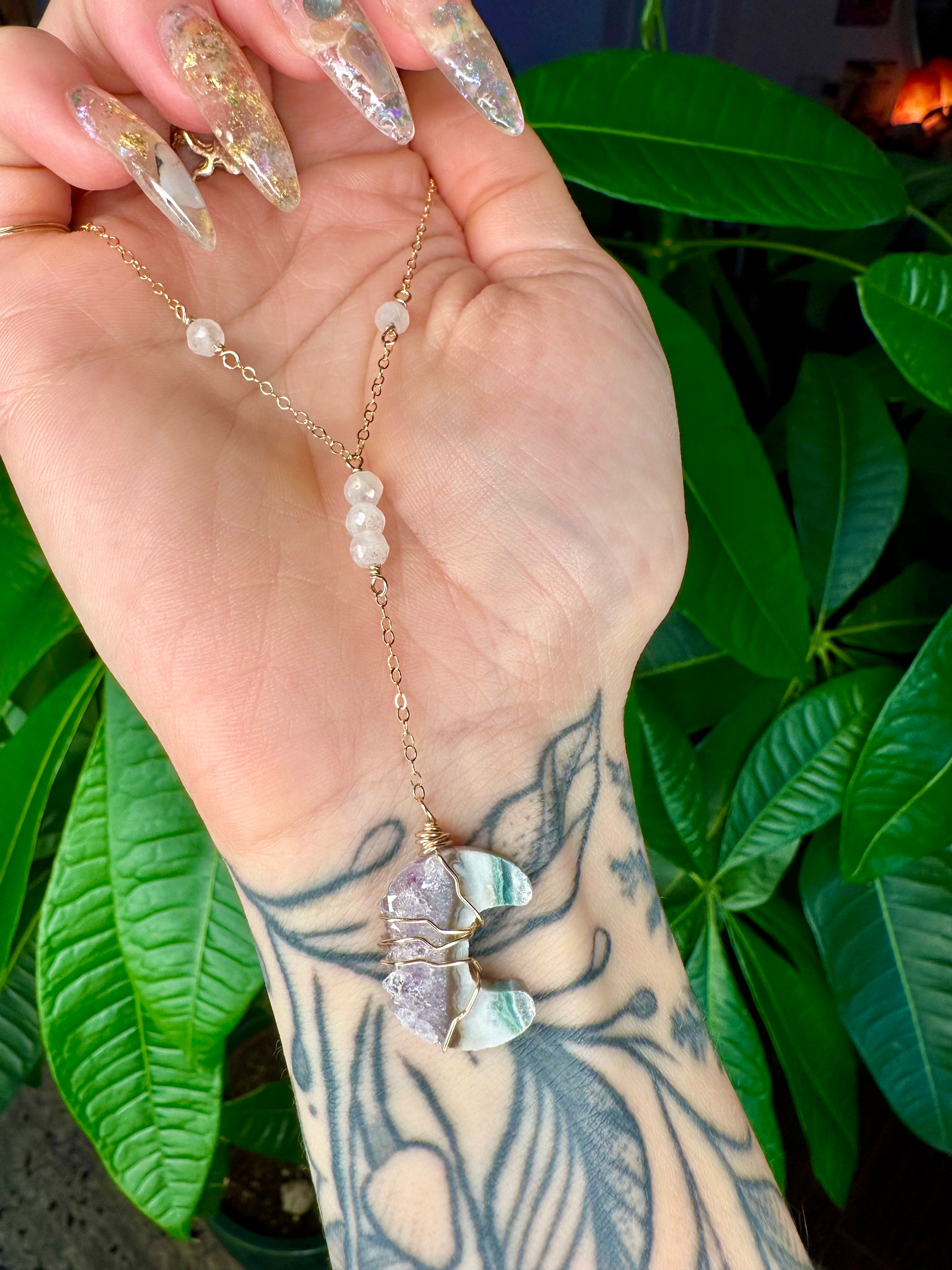 quartz moon drop necklace gold