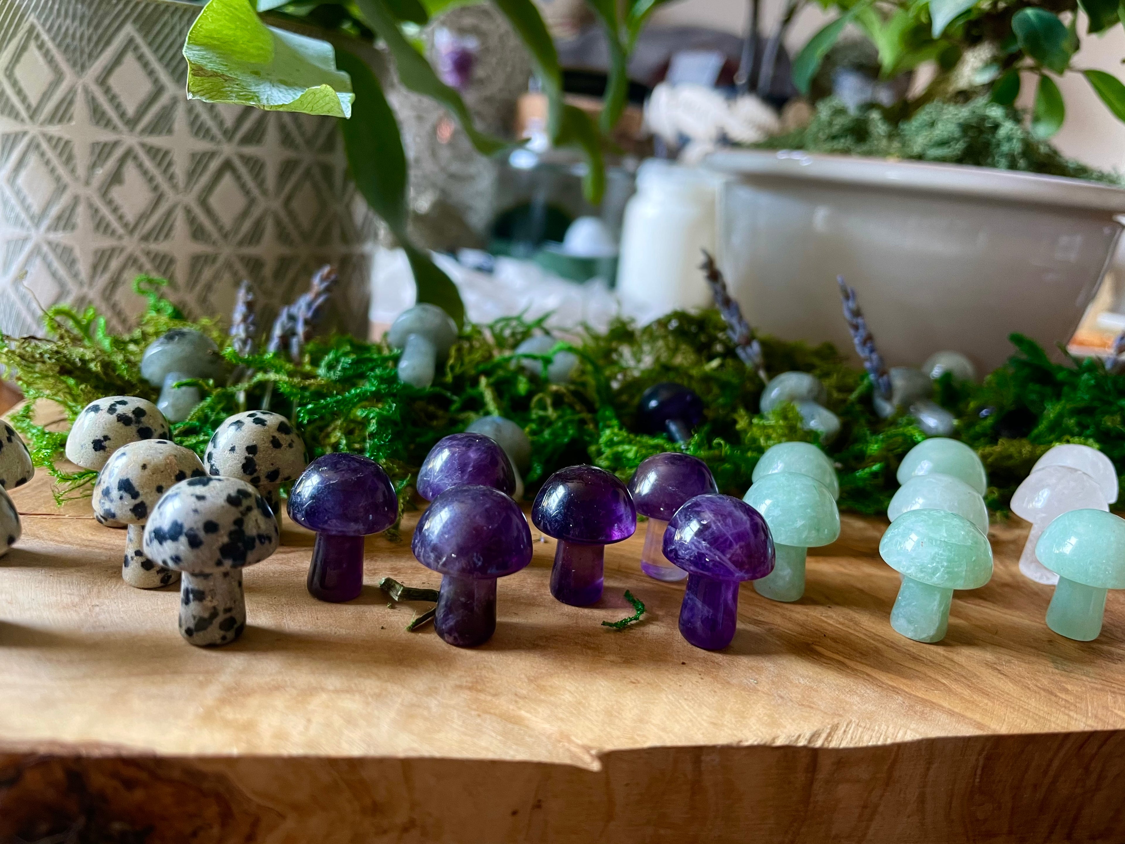 carved crystal mushroom amethyst quartz aventurine dalmation jasper