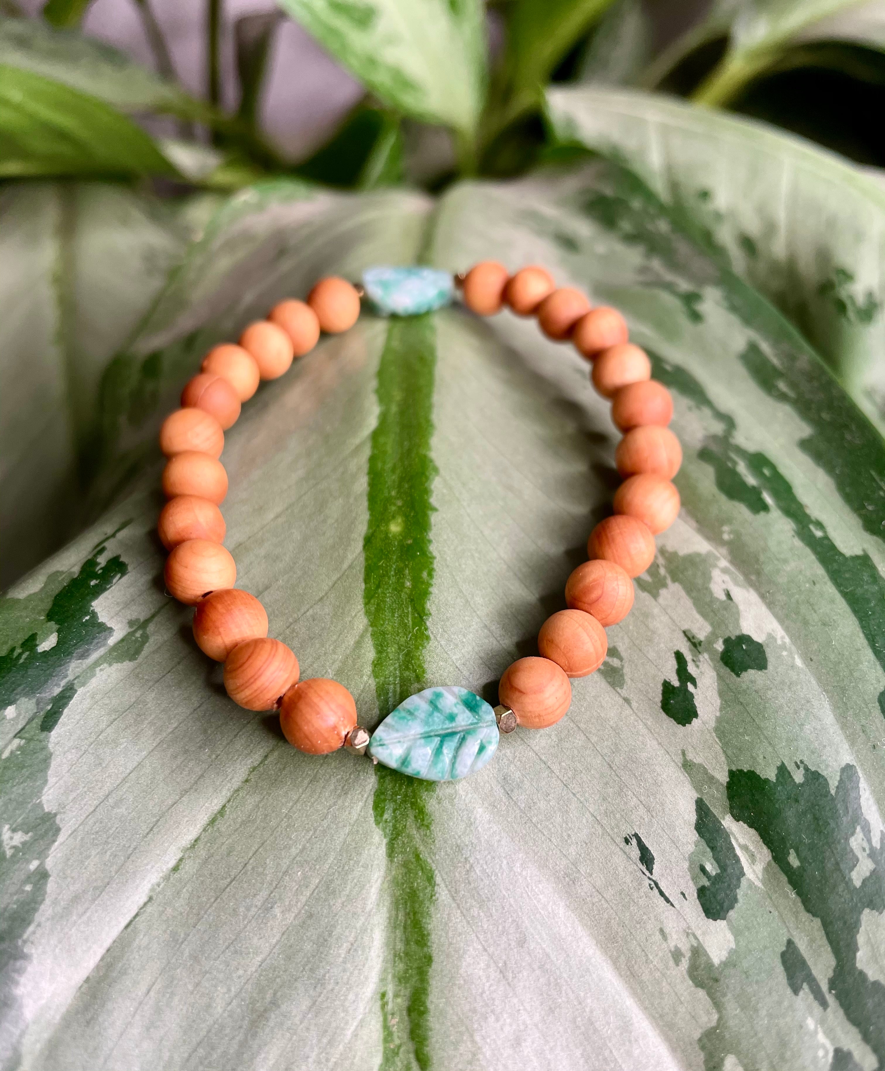 agate leaves wood beaded bracelet