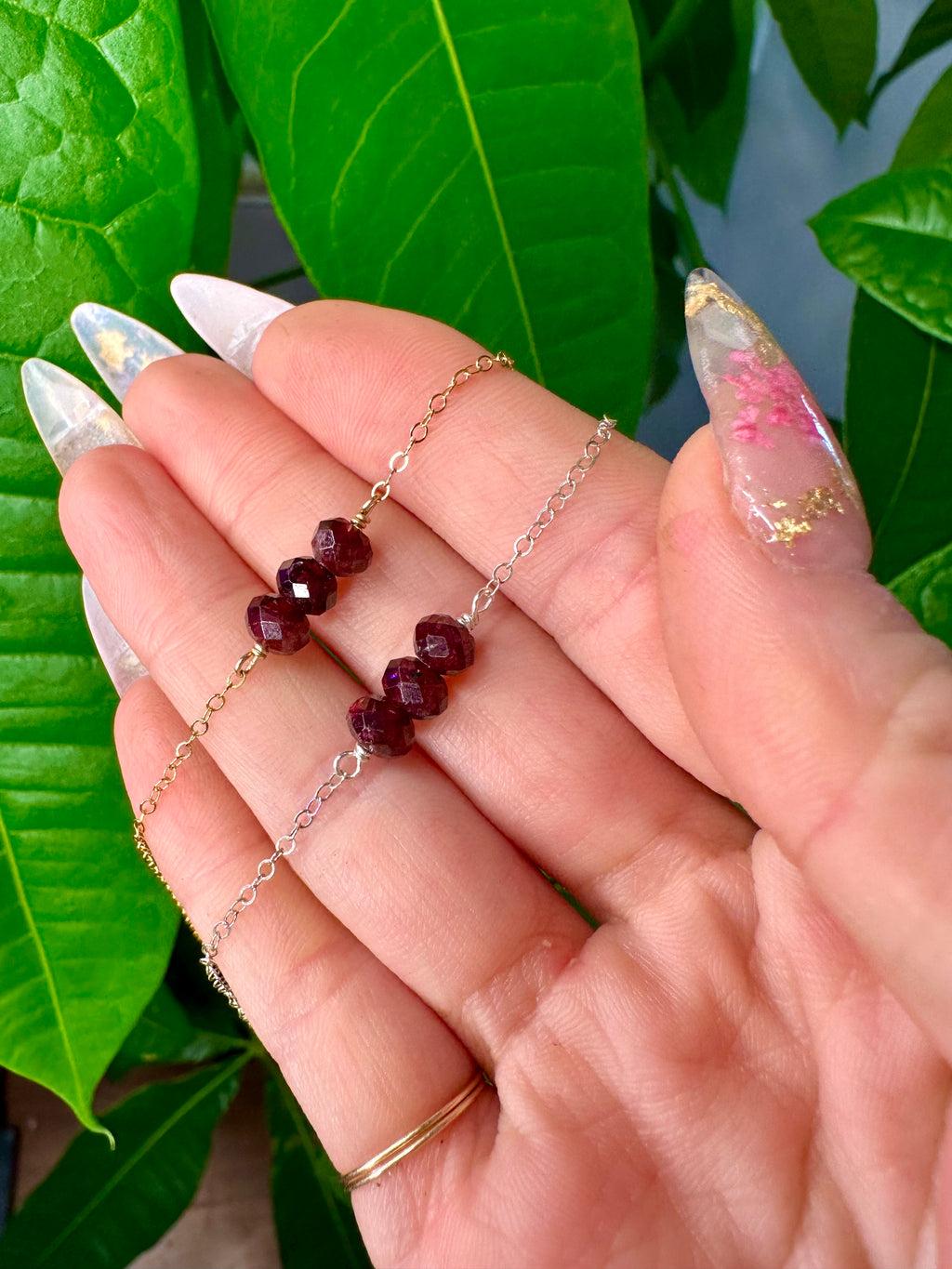garnet bar necklace