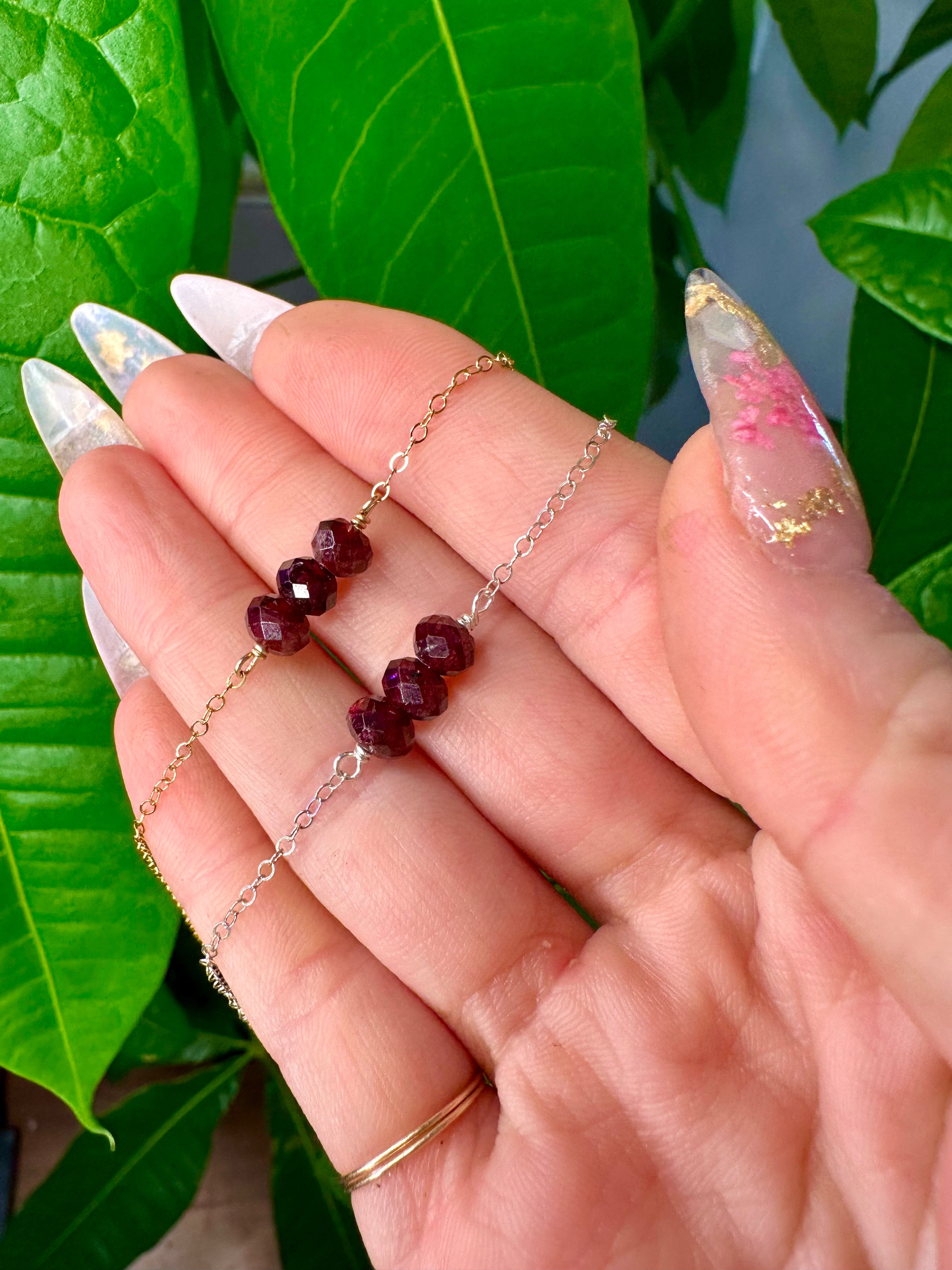 garnet bar necklace