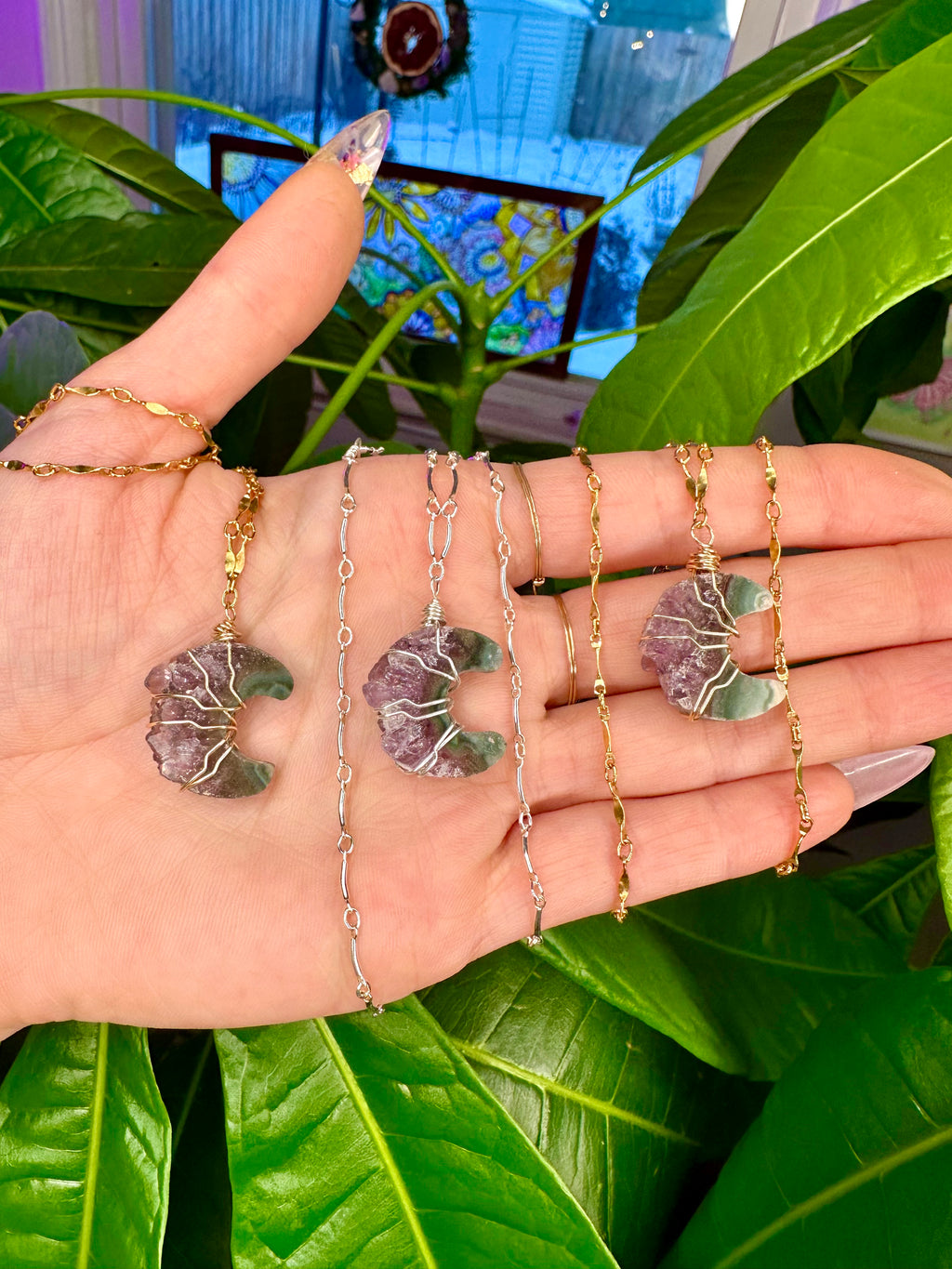 lil amethyst n agate moon necklace