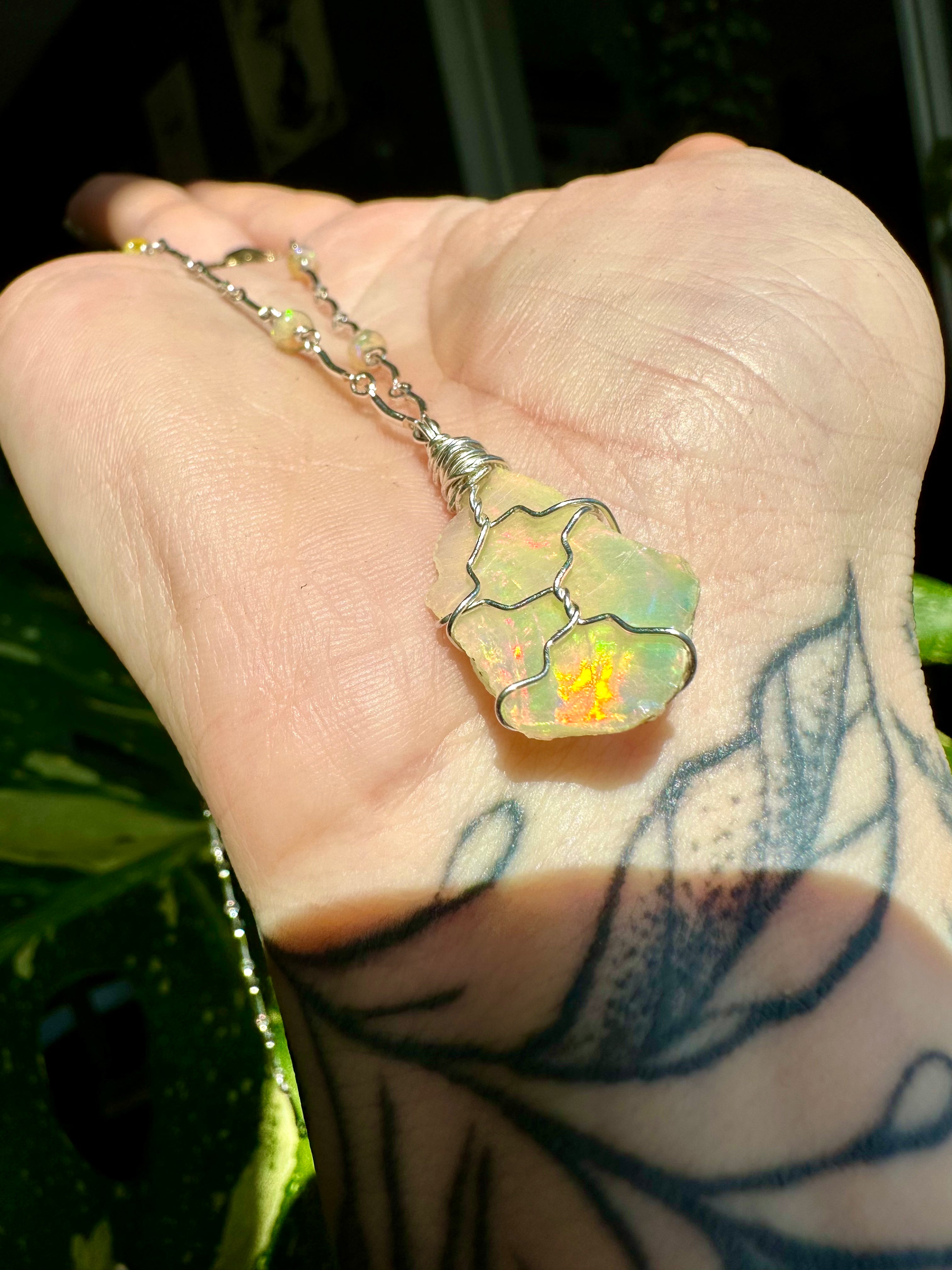 raw opal necklace sterling silver