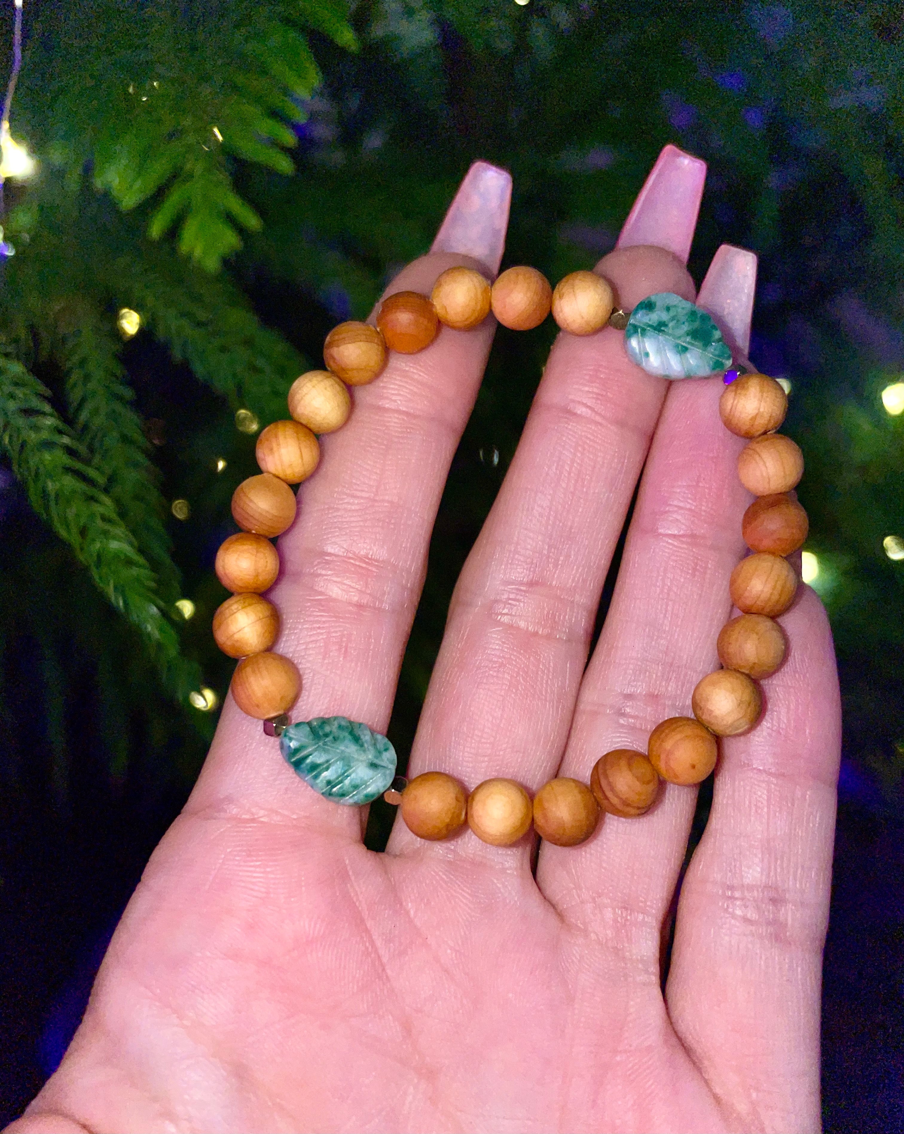agate leaves wood beaded bracelet