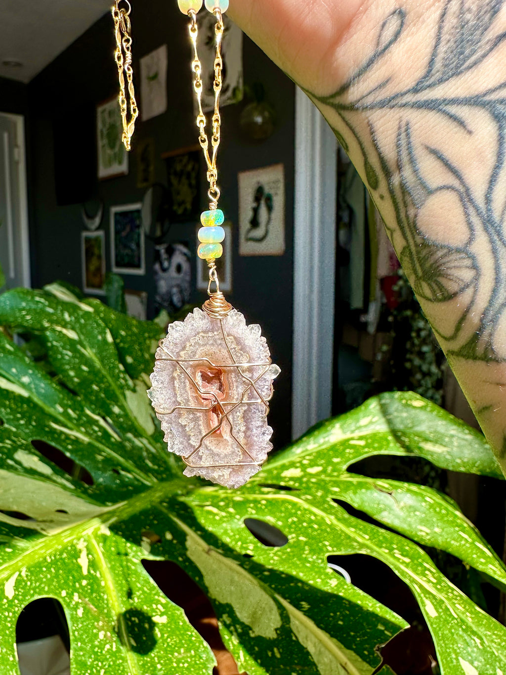 grand stalactite slice opal necklace