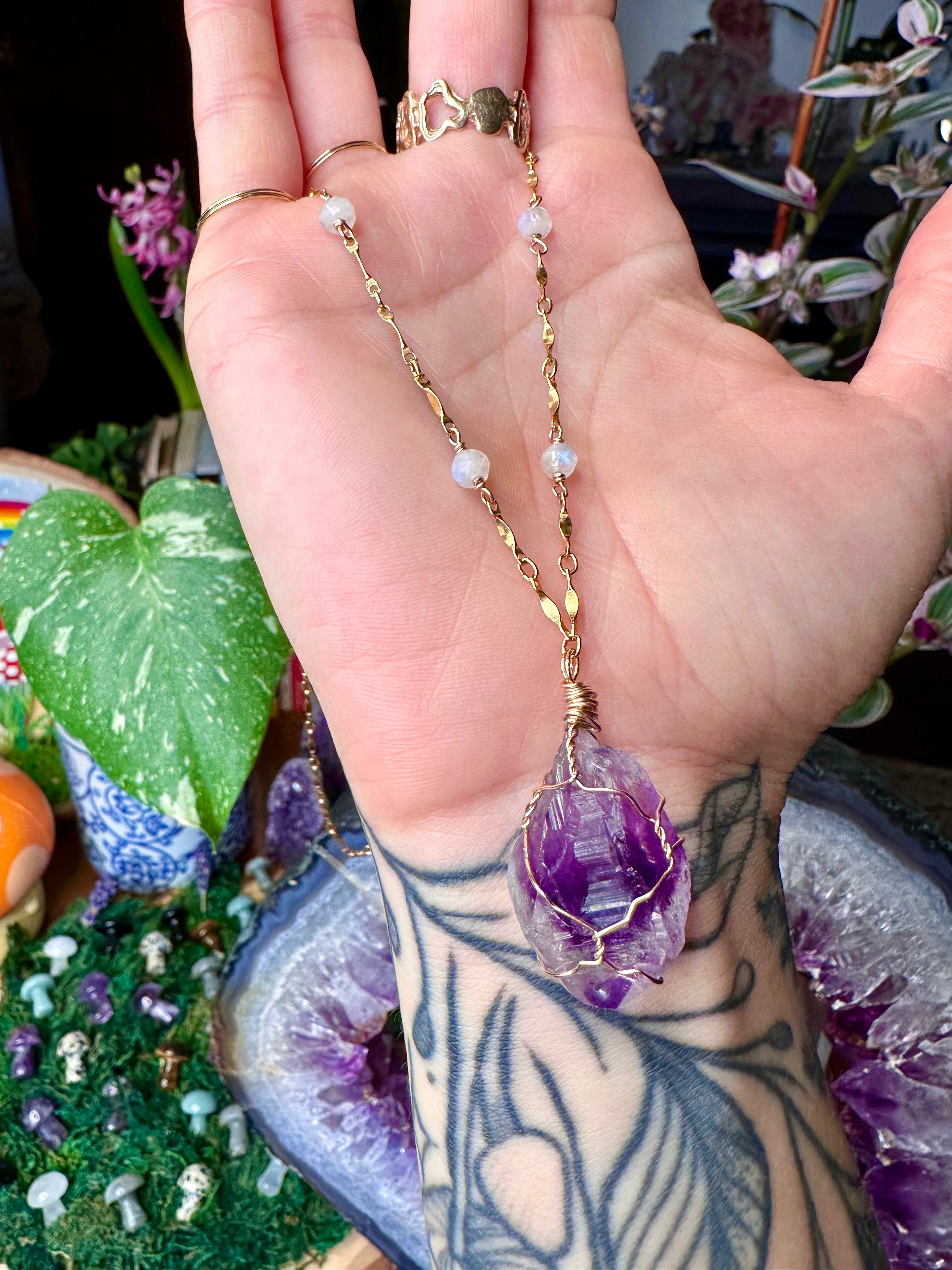 amethyst moonstone necklace gold