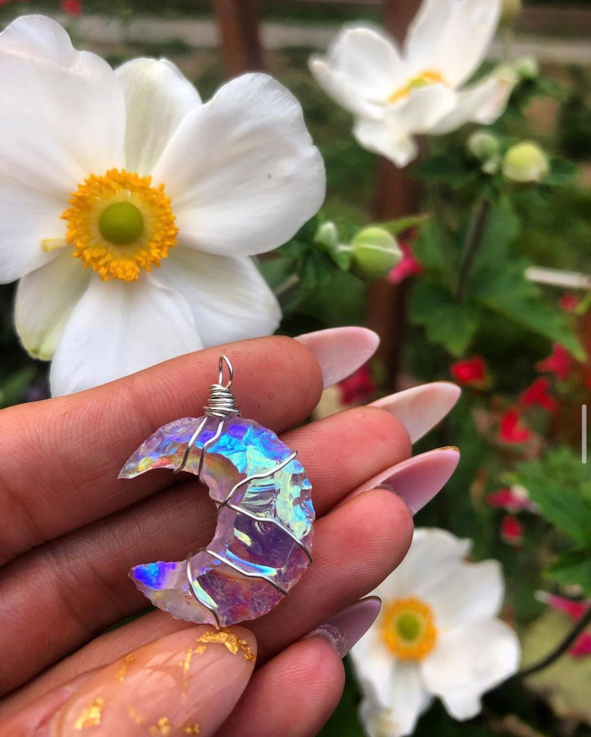 angel aura quartz mini moon necklace