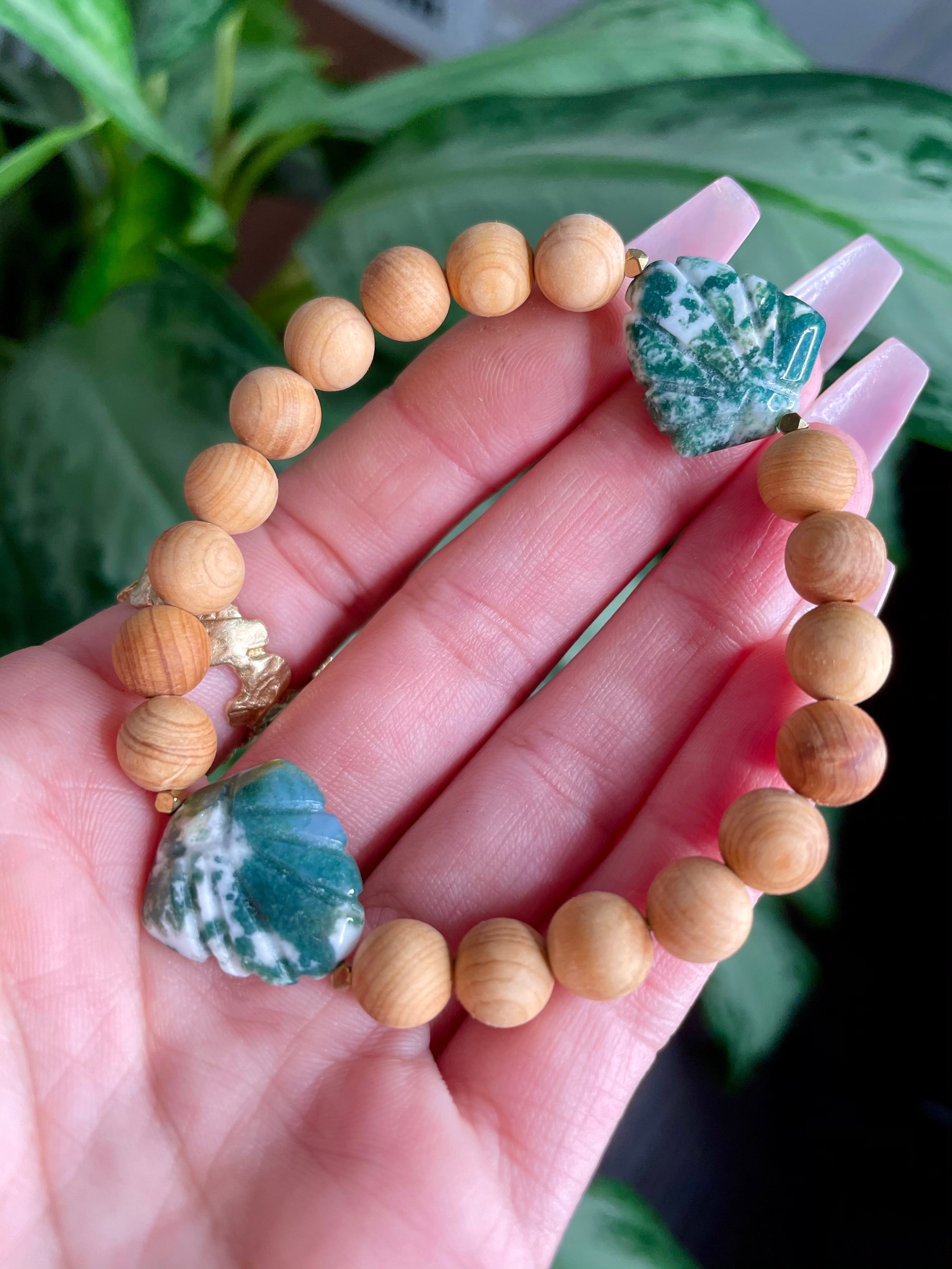 palm leaf tree agate wood bracelet