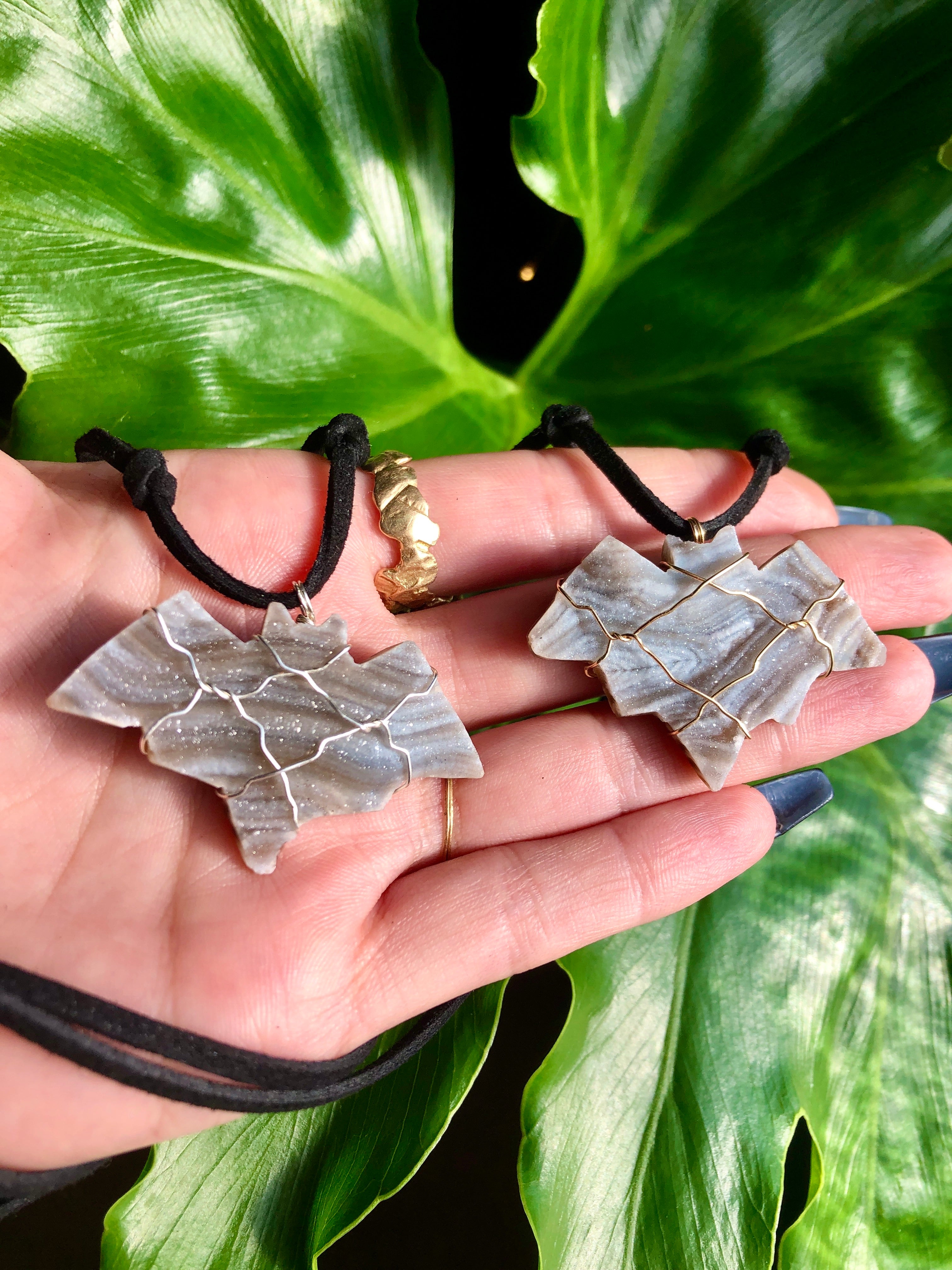 chalcedony crystal bat necklace