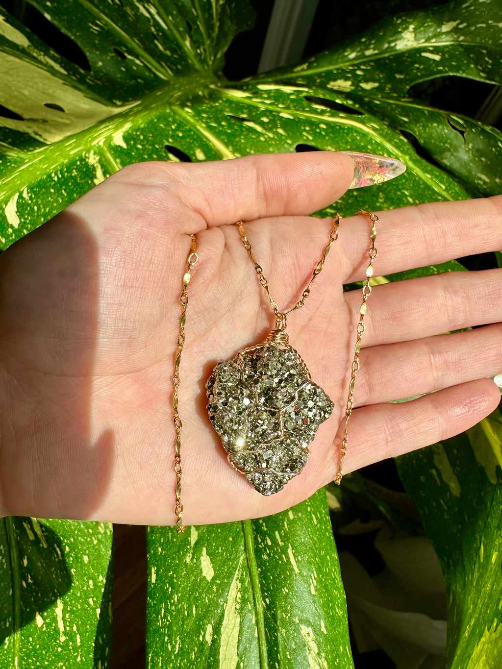 grand raw pyrite nug necklace