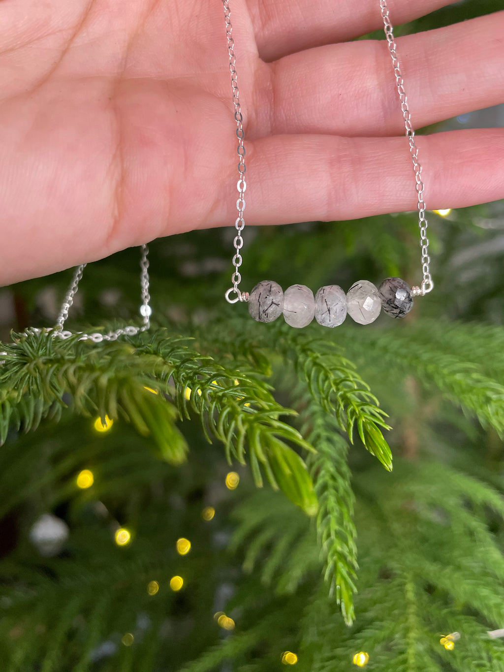 tourmalinated quartz bar necklace