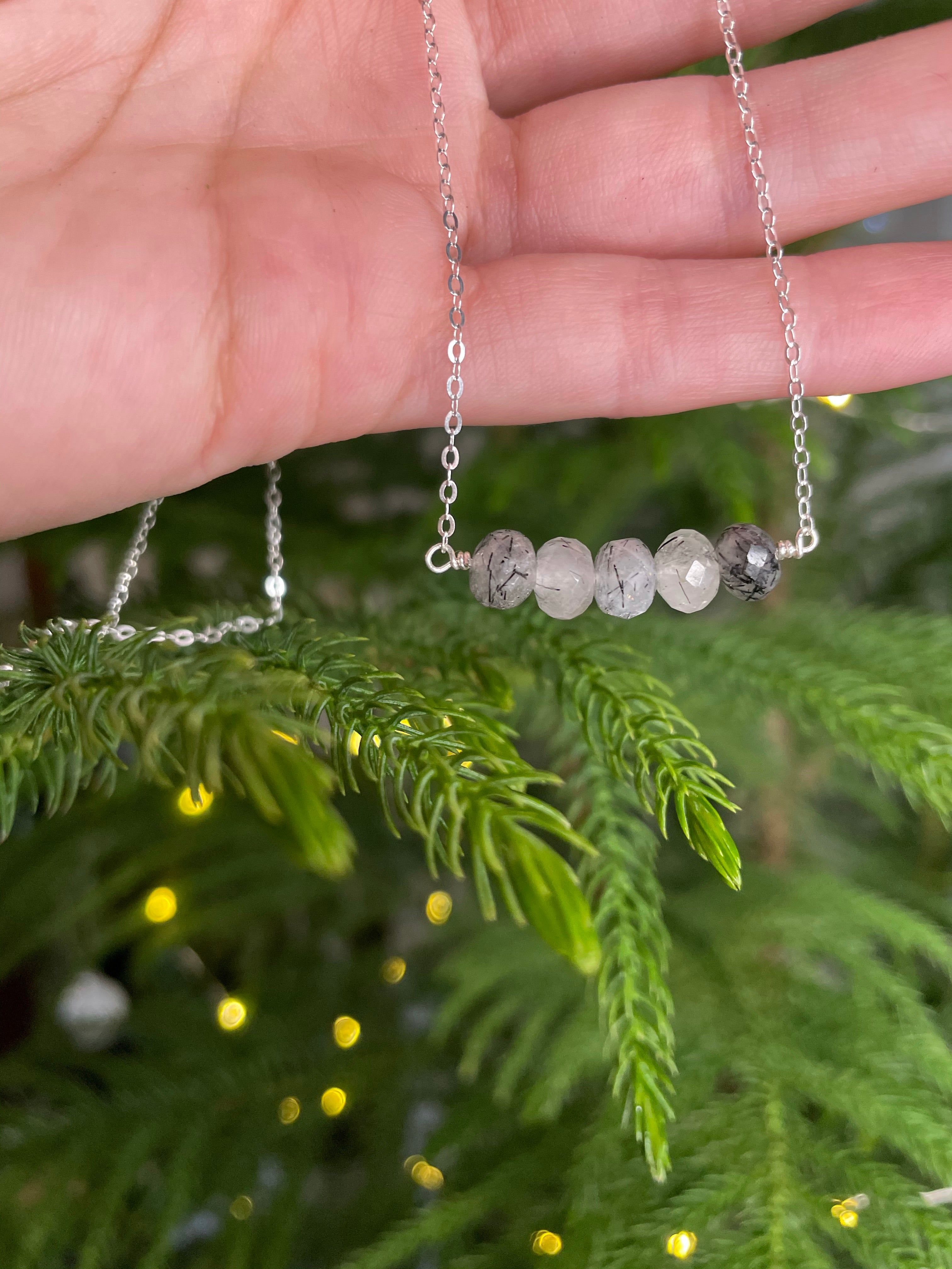 tourmalinated quartz bar necklace