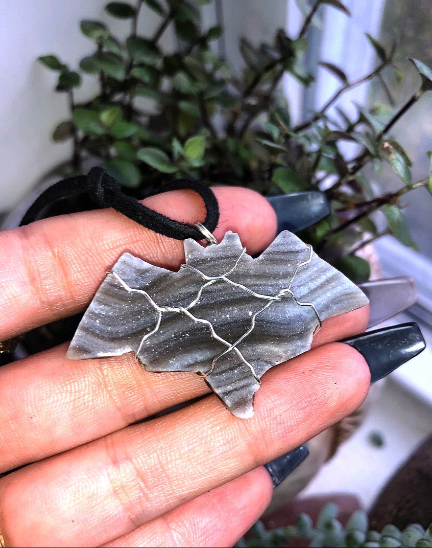 chalcedony crystal bat necklace