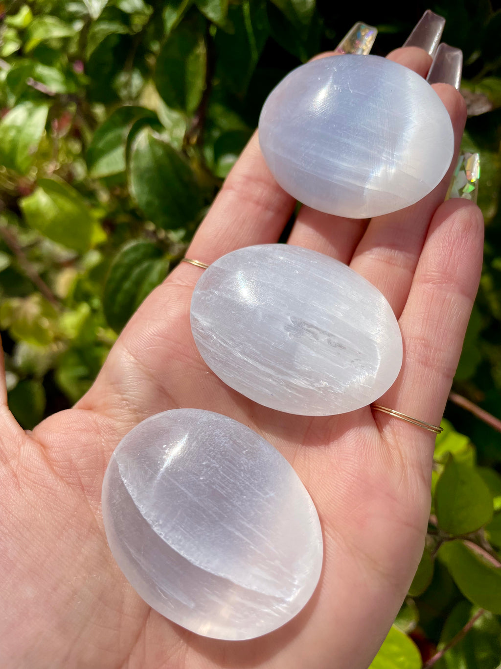 mini selenite palm stone