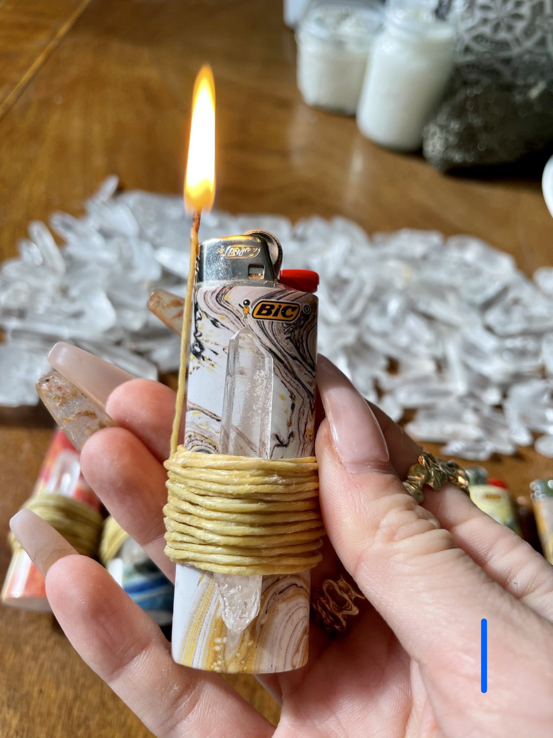 quartz crystal hemp wrapped lighter with marbled details
