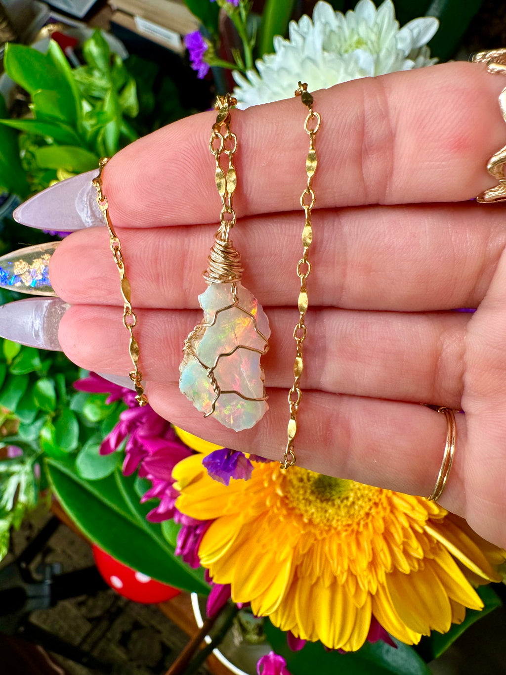 raw opal necklace 14k gold 🌸