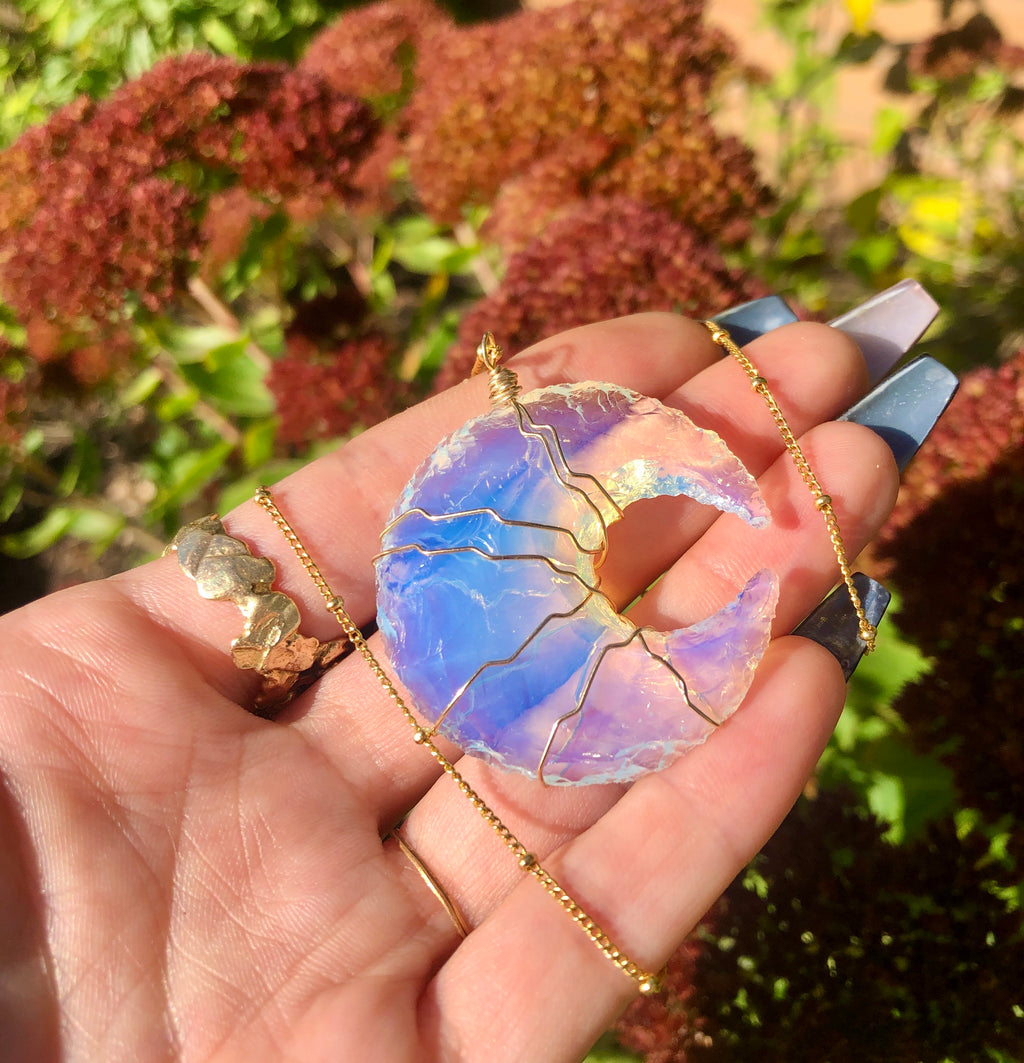 grand opalite moon necklace