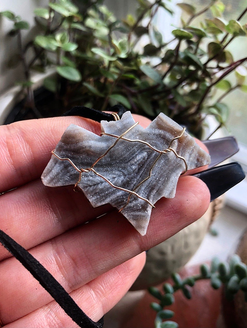 chalcedony crystal bat necklace