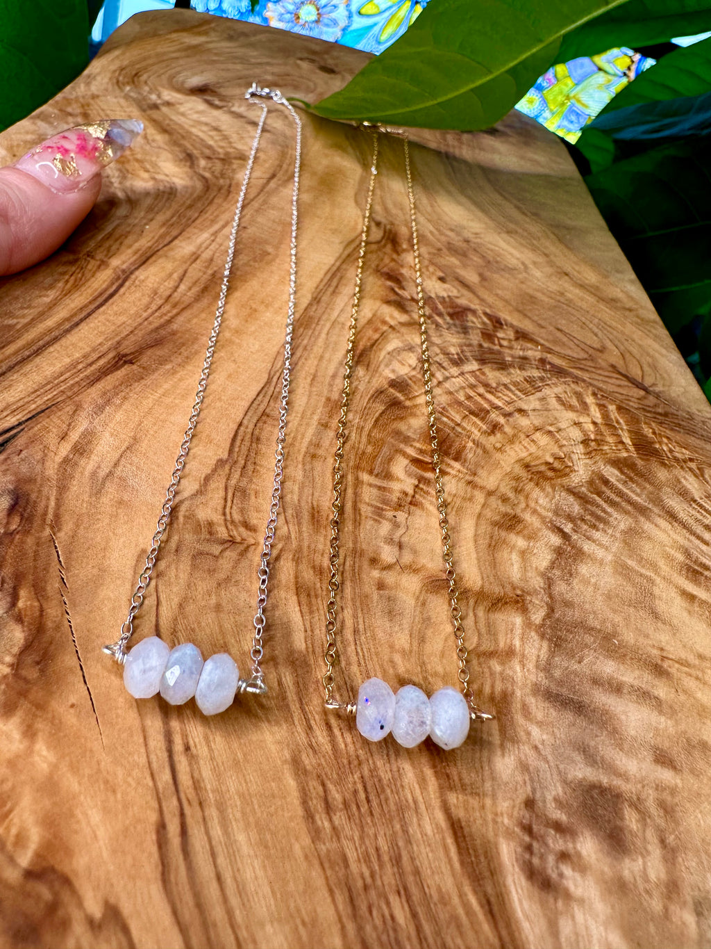 rainbow moonstone bar necklace